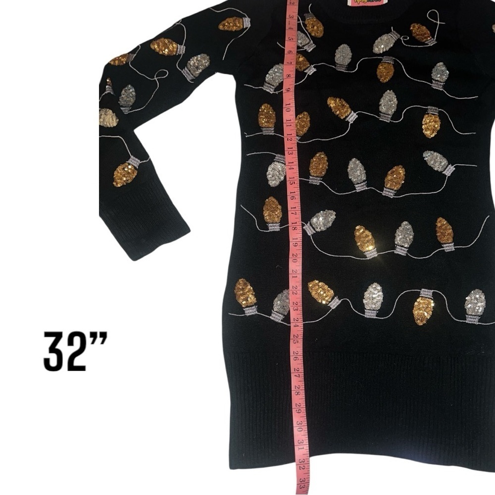 Tipsy Elves Women’s Black CHRISTMAS LIGHT STRAND SEQUIN SWEATER DRESS | NEW!!🖤🖤 - Picture 8 of 10